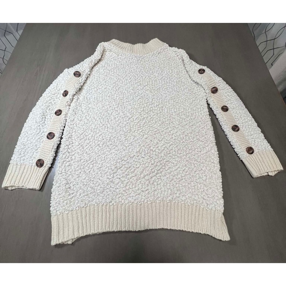 Sabrina Lauren New York Popcorn Knit Button Sleeve Sweater Ivory White Small